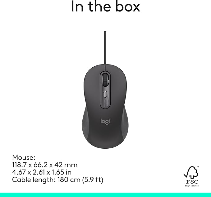 Logitech Signature Wired M520 L for Business, Optical Wired Mouse, USB-C Plug-and-Play, Windows/Mac/Chrome/PC/laptops - Graphite