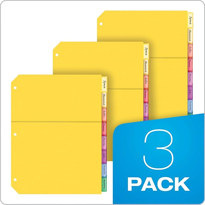 Oxford Plastic 2 Pocket Binder Dividers, 8 Tab 1/8 Cut, Multicolor Large Tab Set, Insertable Dividers with Paper Inserts, Letter Size, 3 Sets (89603) (Pack of 8)