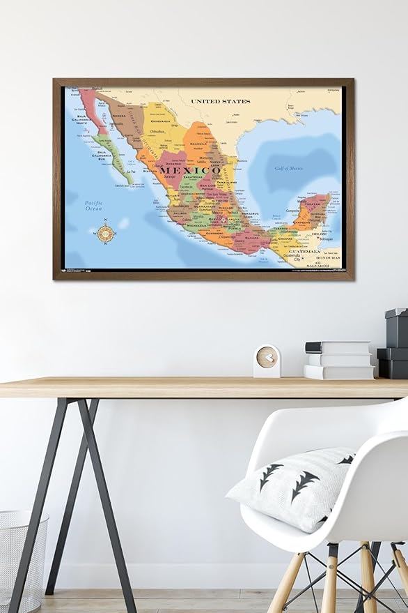 Trends International Map - Mexico Wall Poster, 22.375" x 34", Bronze Framed Version