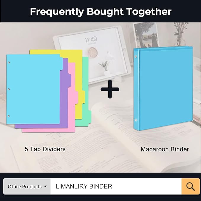 5-tabs 6 Set Binder Dividers with Tabs,Plastic Index with Label,Colored Tab Dividers for 3 Ring Binder (Total 30 Pcs)
