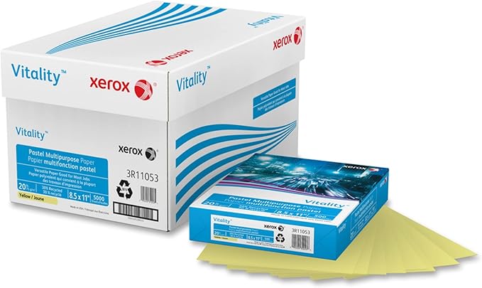 Xerox® Vitality Colors™ Multipurpose Printer Paper, Letter Paper Size, 20 Lb, 30% Recycled, Yellow, Ream Of 500 Sheets