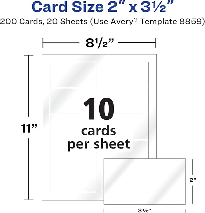 Avery Business Cards Clean Edge Glossy White | Sure Feed Technology | Printable | 2 x 3.5 Inch | 200 Cards, Pack of 5
