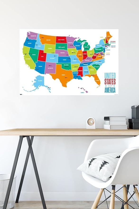 Trends International Map - United States Of America 2022 Wall Poster, 22.375" x 34", Premium Poster & Mount Bundle