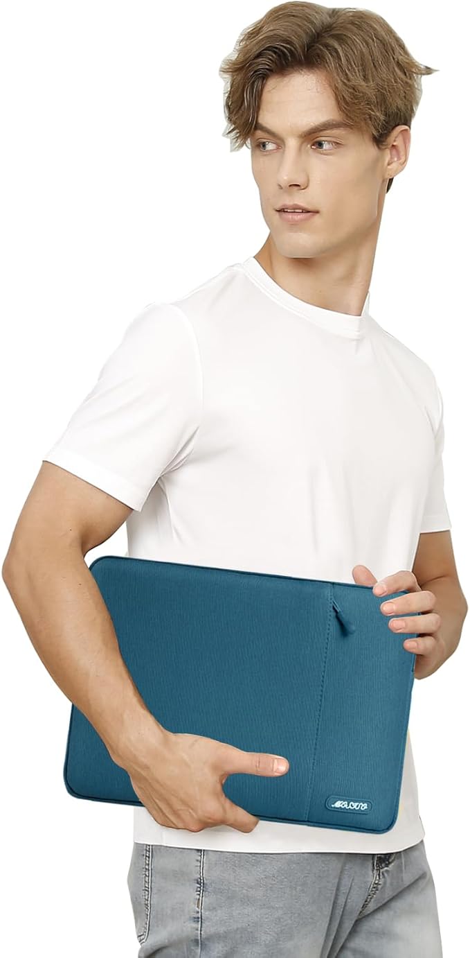MOSISO Laptop Case 15 inch, 15 inch Laptop Sleeve Compatible with MacBook Air 15 M4 A3241 M3 A3114 M2 A2941 2025 2024 2023,Dell XPS 15,Polyester Vertical Computer Sleeve Bag with Pocket, Deep Teal
