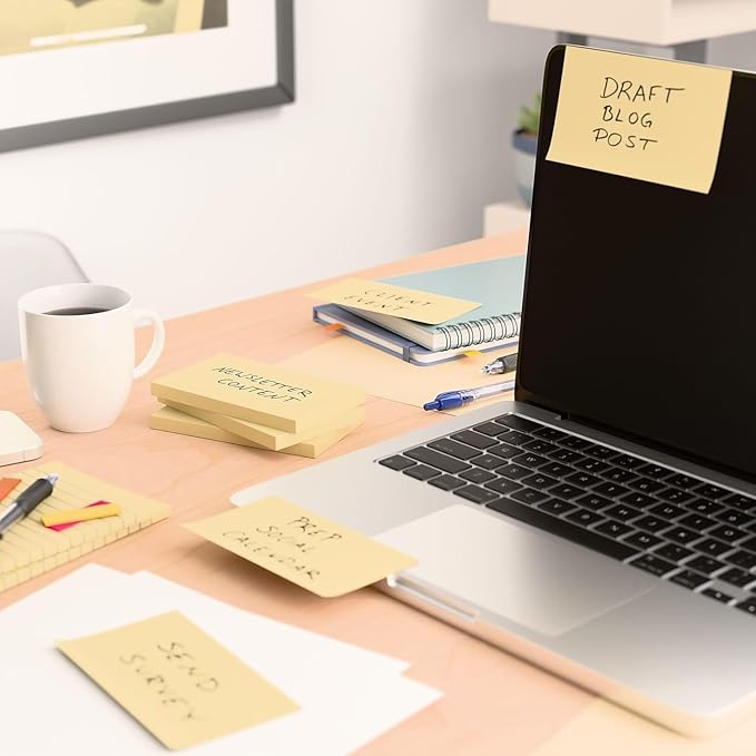 Staples Sticky Notes, 3" x 5", Yellow, Recycled Paper, 1200 Sheets – Eco‑Friendly Self‑Stick Notes for Lists & Reminders