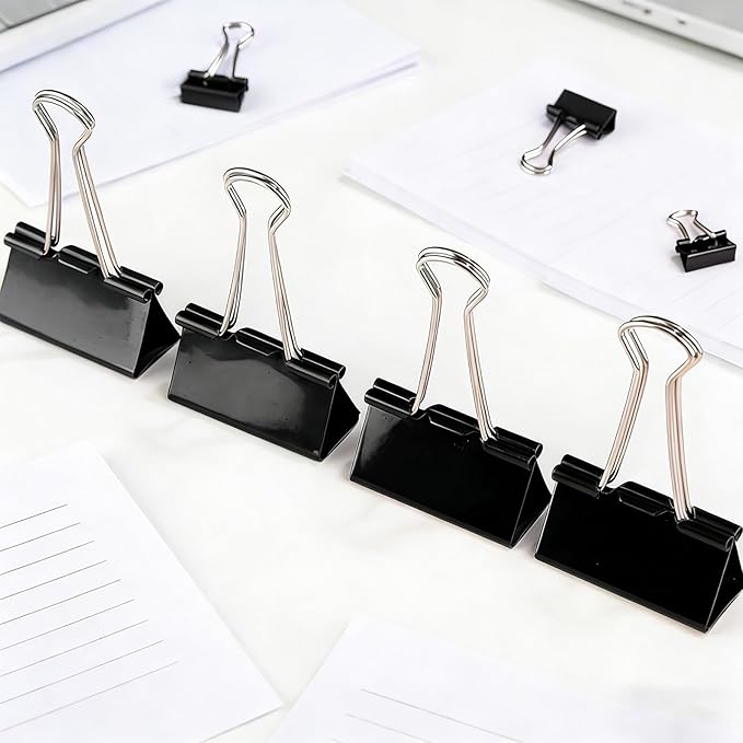 60PCS Black Binder Clips Assorted Sizes, 4 Size Assortment-Includes Large, Medium, Small, Mini Metal Clips(1.26”, 1.1”, 0.75”, 0.6”), Heavy-Duty Metal Paper Clamps for Office & School Supplies