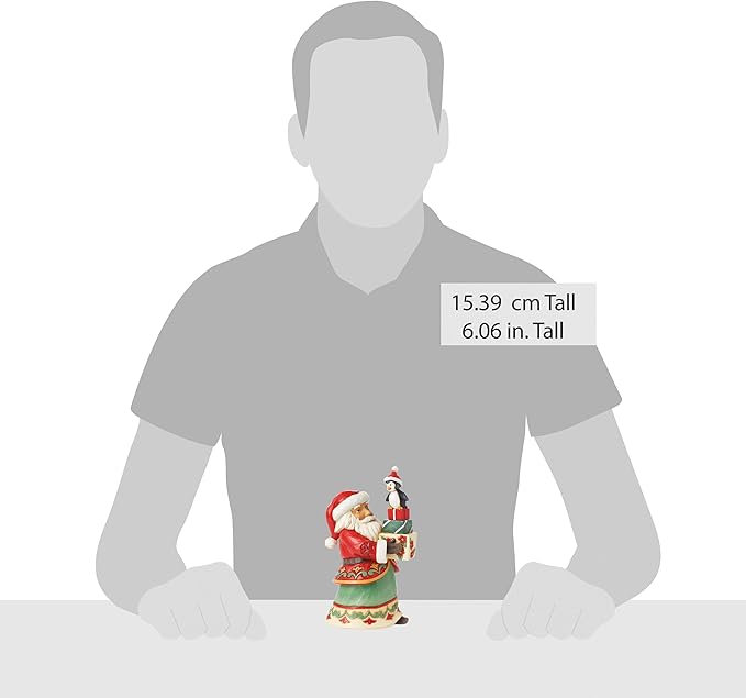 Enesco Jim Shore Heartwood Creek Santa with Presents and a Penguin Pint-Sized Figurine- Resin Hand Crafted Collectible Santa Mini Figurines Christmas Home Decor Holiday Shelf Statue, 6.06 Inch
