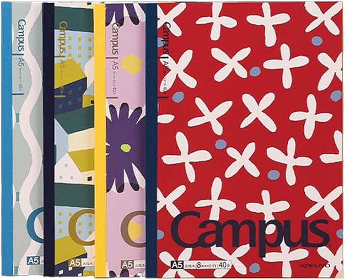 KOKUYO Composition Notebooks, 4 Pack Campus A5 Comp Book with Dot 8mm Ruled, 40 Sheets, School Lined Notebook SOU SOU, Journal Notebook for Women Work Study Note Taking