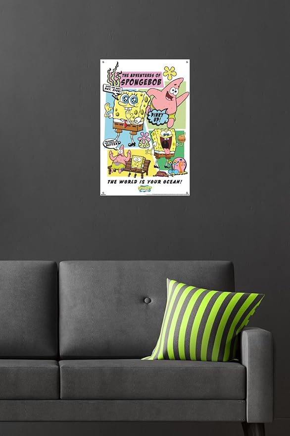 Nickelodeon SpongeBob SquarePants - Ocean Comic Wall Poster with Push Pins, 22.4L" x 14.7W", Premium Poster & Push Pin Bundle