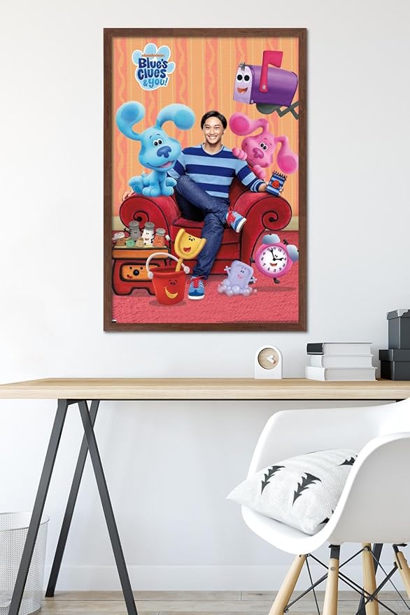 Nickelodeon Blue's Clues - Group Wall Poster, 34L" x 22.4W", Mahogany Framed Version