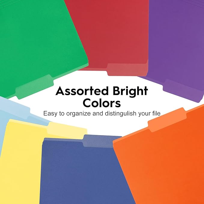 30-Pack Color File Folders, 1/3 Cut Tab, Assorted 5 Colors Letter Size Manilla Folder for School/Office/Classroom