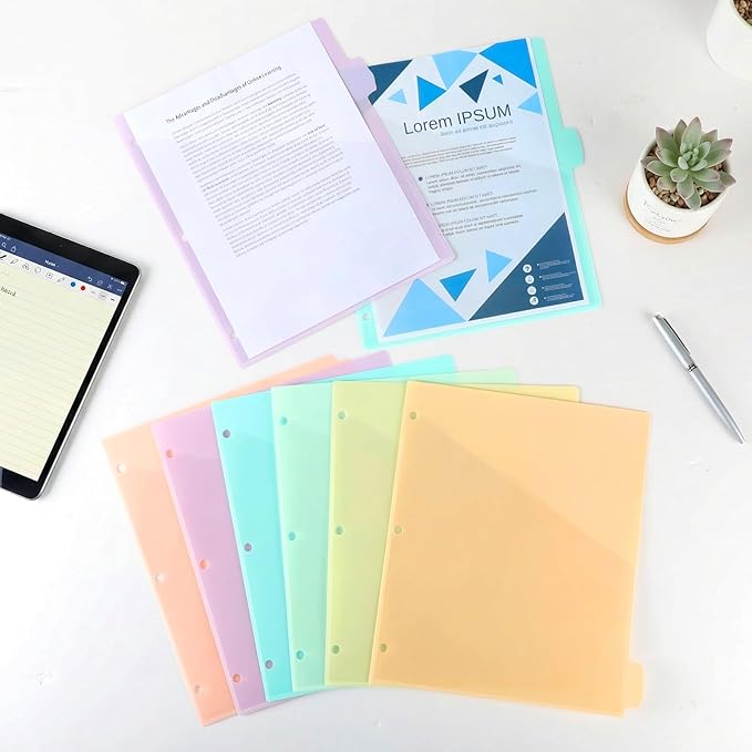 Epakh 12 Pcs Binder Dividers for 3 Rings Binders Index Dividers with Two Clear Pockets Plastics Sheets Protectors with Tab Labels for School Office Organization (Macaron)