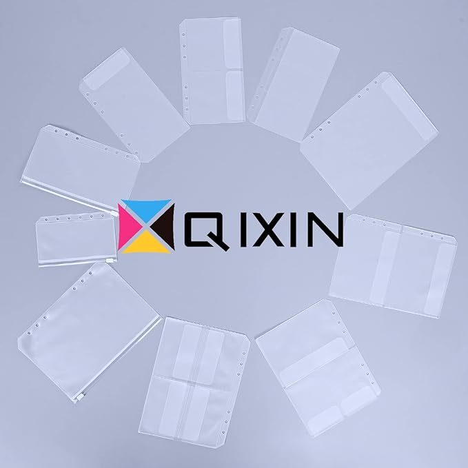 30pcs Quartering A5 Binder Pocket no Zipper Clear Budget Planner Inserts Bulk Binder Organizer Cash Envelopes for Budgeting Waterproof PVC Loose Leaf Bags Card Sleeves for 6 Ring Notebook