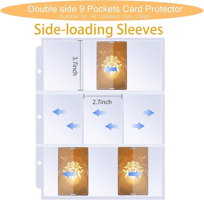 9-Pocket Trading Card Binder – 360 Card Capacity, Fixed Pages, Side-Loading Sleeves for Game Cards, Sports, Business & Coupon Cards – Blue