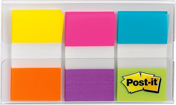 Post-it Flags, 0.94 in. x 1.7 in., One Dispenser with 20-Count Sticky Tabs in Alternating Colors (60 Flags Total), Removable Page Markers for Planners, Journals, and Calendars