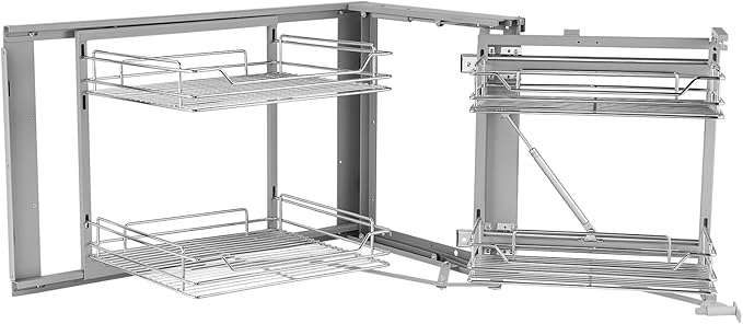 VEVOR 18" W Opening Blind Corner Pull Out Organizer, 2 Tier 4 Shelf Kitchen Cabinet Organizer, Magic Chrome Carbon Steel Storage Basket, Slide Out Storage Organizer, Left & Right Open Compatible