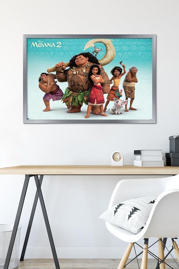 Disney Moana 2 - Group Wall Poster, 34L" x 22.4W", Silver Framed Version
