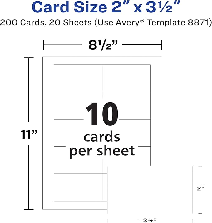 Avery Clean Edge Printable Business Cards with Sure Feed Technology, 2" x 3.5", White, 200 Blank Cards for Inkjet Printers (08871)