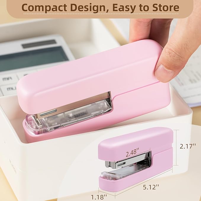 deli Stapler, Desktop Staplers with Integrated Staple Remover, 45 Sheet Capacity Office Stapler, Pink