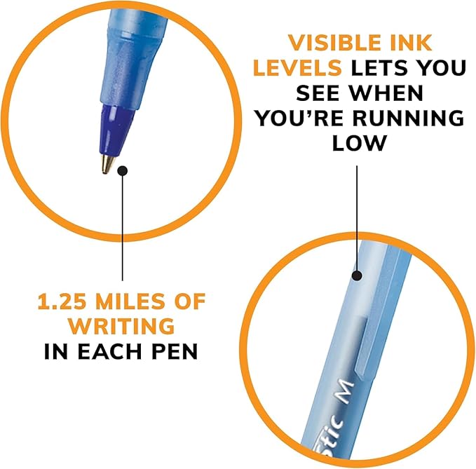 BIC Round Stic Xtra Life Ballpoint Pen, Medium Point 1.0 mm, Pack of 300 Blue Ink Pens