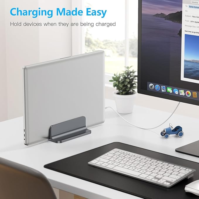 OMOTON Vertical Laptop Stand Holder, Desktop Aluminum Stand for MacBook with Adjustable Dock Size, Fits All MacBook, Surface, Chromebook and Gaming Laptops (Up to 17.3 inches), Gray