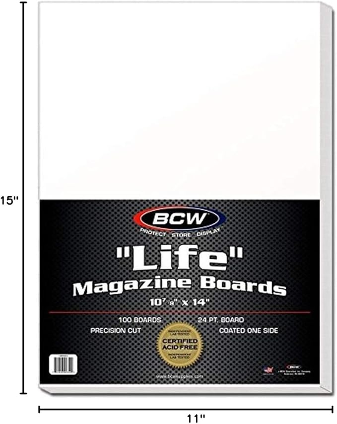 BCW Life Magazine Backing Boards (10 7/8 X 14 Inches) -1 Pack (100 total) | 24-Point Solid Bleached Sulfate, Calcium Carbonate Coating Protective Sheets | Ideal for Life Magazine Protection