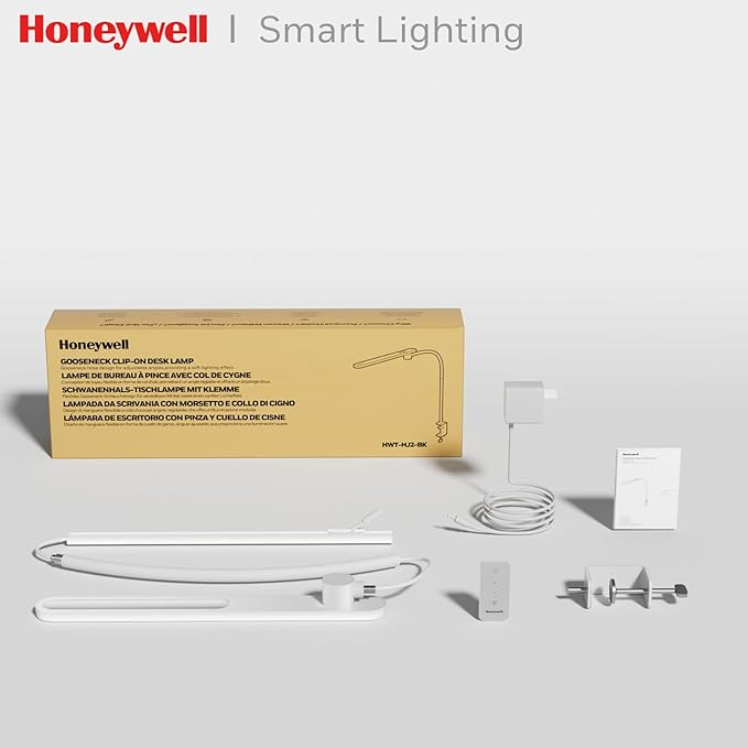 Honeywell HJ2 Gooseneck LED Desk Lamp with Clamp,3-Color Stepless Dimming.Flexible Metal Lamp Arm,CRI ≥ 97.Adjustable Small Desk Lamp for Home Office,Studying, Reading, Artists & Crafters(White)