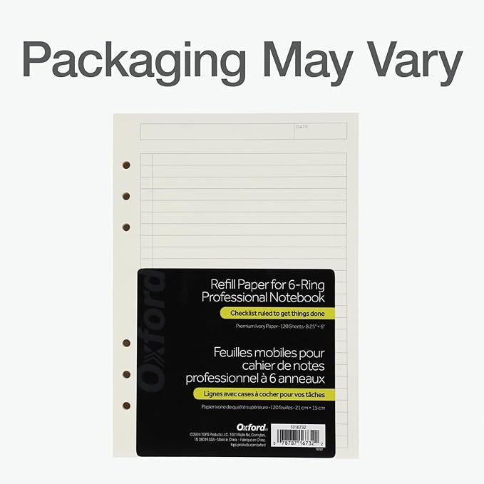 Oxford A5 Refill Paper, 6 Ring Lined Paper with Boxes for To Do Lists, 120 Sheets, 6 x 8.25 Inches, Notebook, Bullet Journal and Planner Inserts (1016732)