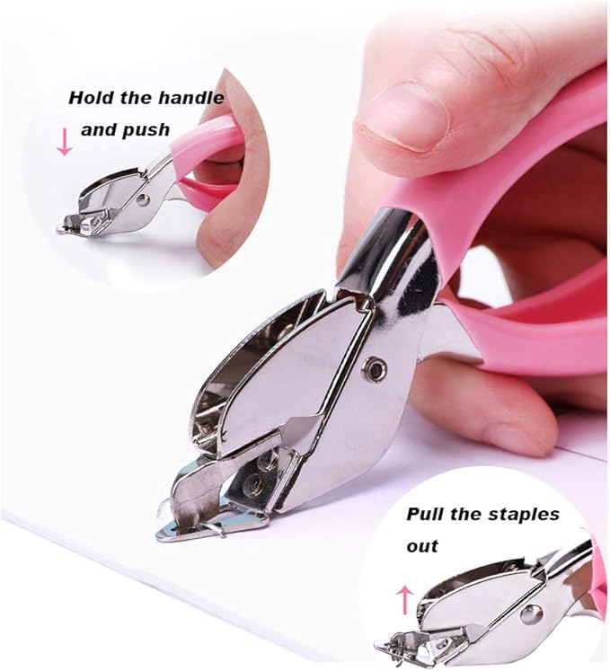 Staple Remover Tool for Office Heavy Hand Staple Pin Pull Easy to Remove(Pink)