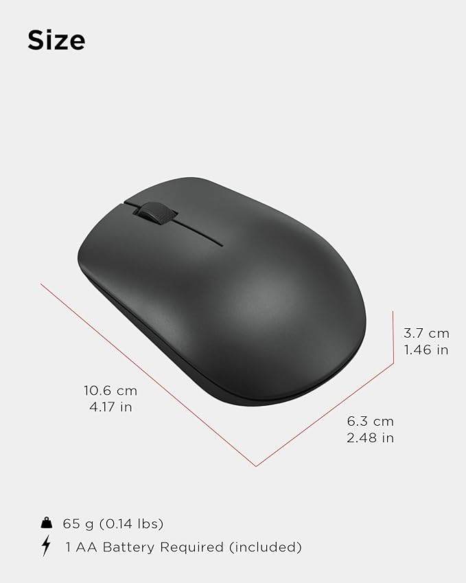 Lenovo 530 Wireless Mouse – Full Size Computer Mouse for PC, Laptop, Windows Computer - 2.4 GHz Nano USB Receiver - Ambidextrous Design - 12 Months Battery Life – Cordless
