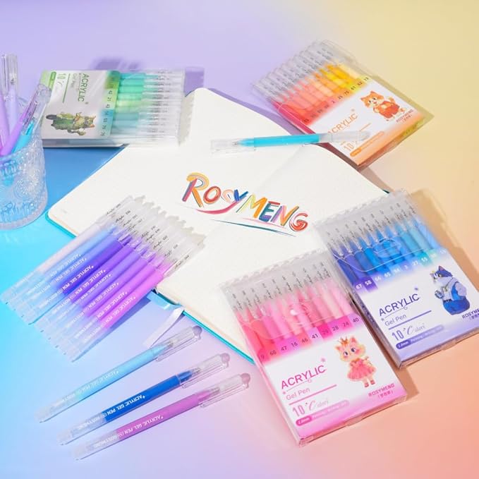 ROSYMENG 100 Colors Acrylic Gel Pens Set, Big-Capacity Ink Acrylic Paint Pen for Adults Coloring Books, Waterproof Paint Markers for Canvas, Rock, Wood, Drawing Doodling, Ceramic, Fabric, DIY Crafts