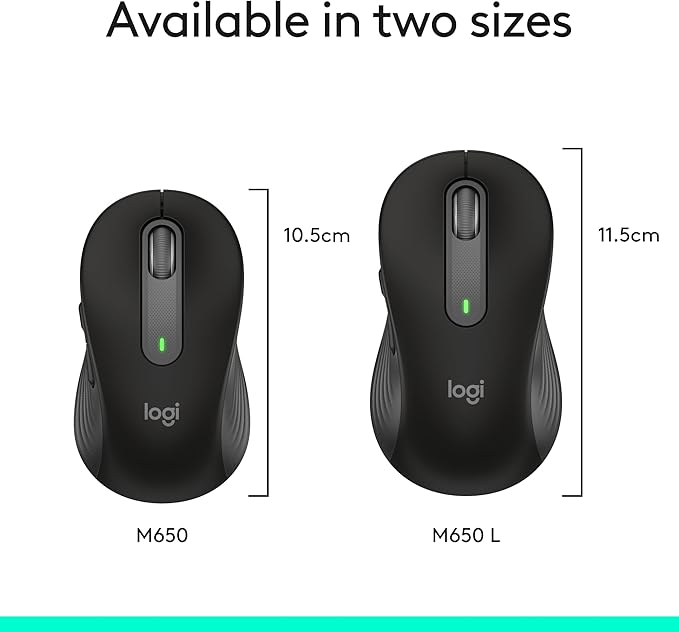 Logitech Signature M650 Wireless Mouse - for Small to Medium Sized Hands, 2-Year Battery, Silent Clicks, Customizable Side Buttons, Bluetooth, Multi-Device Compatibility - Black (Renewed)