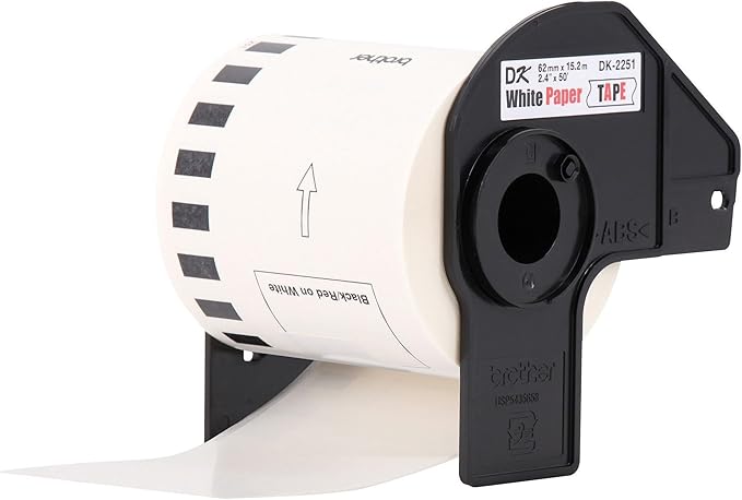 Brother Genuine DK-2251 Continuous Length Replacement Labels, Black/Red Label on White Paper Tape, Engineered with Excellence, 2.4” x 50 feet, 1 Roll per Box