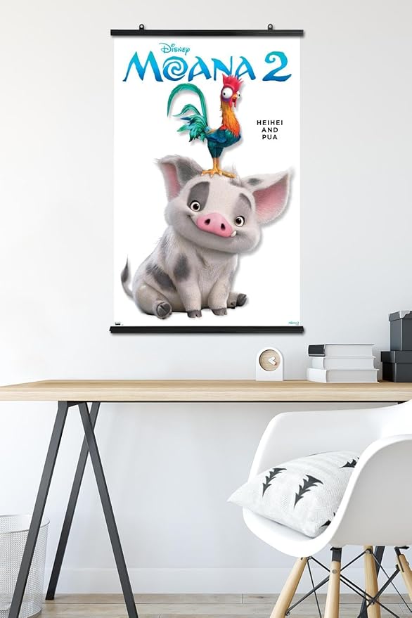Disney Moana 2 - Heihei and Pua Feature Series Wall Poster, 34L" x 22.4W", Premium Poster & Clip Bundle