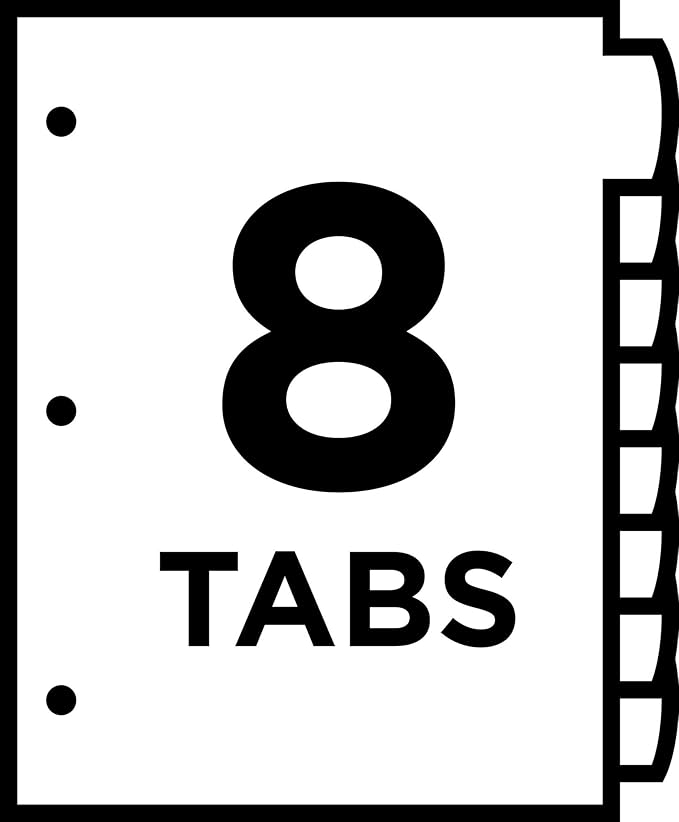 Avery Ultralast Big Tab Plastic Dividers for 3 Ring Binders, 8-Tab Set, Multicolor with White Labels, 1 Set (24901)