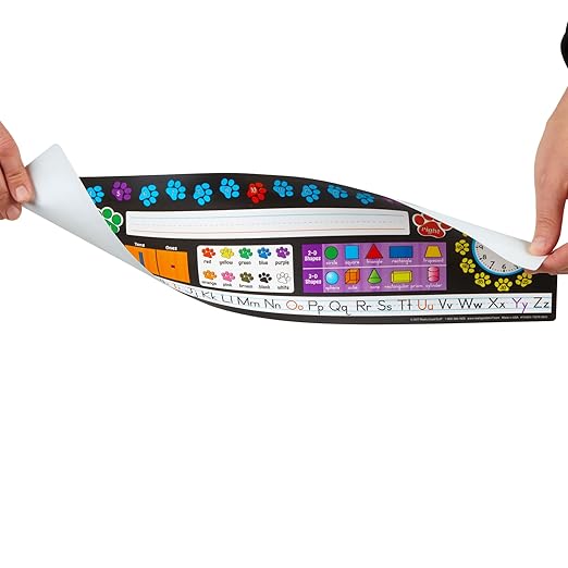 Really Good Stuff 24PK Paw Prints Self-Adhesive Vinyl Desktop Reference Nameplate with Numbers, Grid, Colors, Shapes-Traditional Manuscript Name Tags
