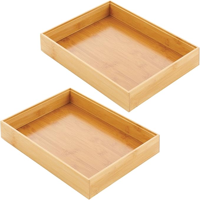 mDesign Bamboo Wood Stackable Drawer Organizer Bin Box for Kitchen; Holds Silverware, Cutlery, Utensils - Echo Collection - 2 Pack - Natural
