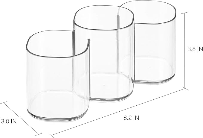 iDesign 30720M2 Clarity Plastic Divided Vanity, Multi-Level Bathroom Accessory Organization, Trio Cup - Set of 2, 2 Count