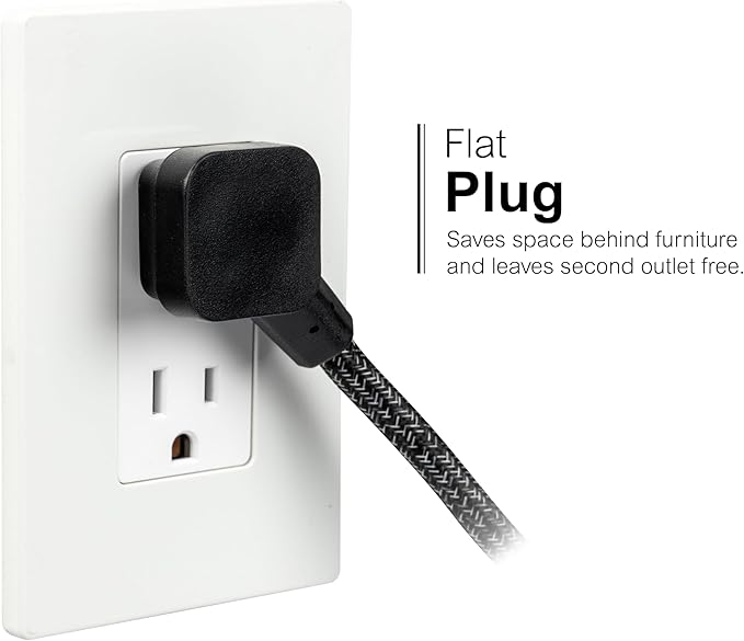 GE Flat Plug Power Strip Extension Cord with USB Ports, Travel Power Strip with 2 Outlets 3 USB Ports, Cruise Ship Essentials, 6 Ft Braided Small Extension Cord Flat Wall Plug, ETL Listed Black, 82586