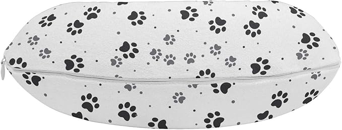 Ambesonne Paw Print Travel Pillow Neck Rest, Repeating Greyscale Dog and Cat Feet Pattern with Irregular Dots, Memory Foam Traveling Accessory for Airplane and Car, 12", Grey Charcoal Grey White