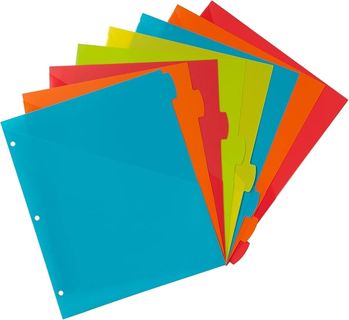 Avery Durable Plastic 8 Tab Write & Erase Dividers with Pockets for 3 Ring Binders, Multi Brights, Works with Sheet Protectors (16103)