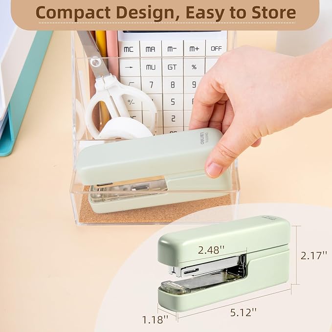 deli Stapler, Desktop Staplers with Integrated Staple Remover, 45 Sheet Capacity Office Stapler, Green