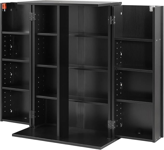 VEVOR Media Storage Cabinet, 4-Tier DVD Shelf Organizer, 24.02 x 14.49 x 33.31 in Multimedia Storage Organizer for CDs, DVDs, Books, Games, CD Shelf for Living Room, Home Office, Recording Room, Black