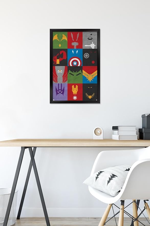 Trends International Marvel Comics - Avengers - Minimalist Grid Wall Poster, 14.725" x 22.375", Black Framed Version