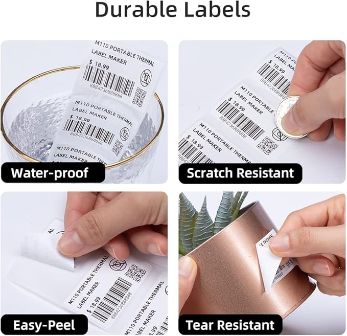 Phomemo M110 Labels Multi-Purpose Self-Adhesive, Thermal Paper Compatible with Phomemo M220 M221 M150 M250 M260 M108 M100 Label Printer, Black on White, 1.57"x1.18"(40x30mm), 230 Label/Roll