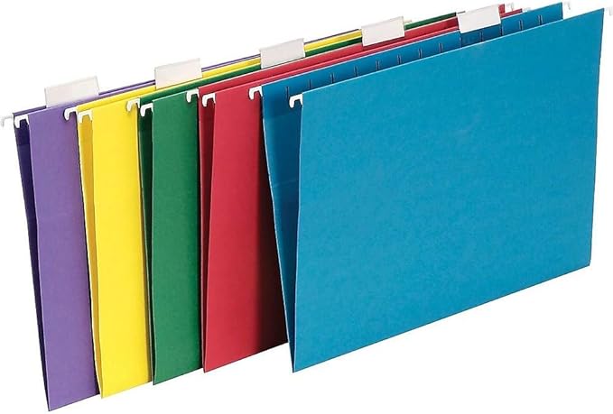 Staples Heavy‑Duty Hanging File Folders, Legal Size (8 ½" x 14" Document Size), 1/5‑Cut Tabs, Assorted Colors, Tear‑Resistant Construction – 25/Box
