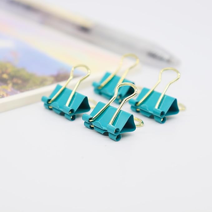 Binder Clips, Mini Paper Clip, Small Paper Clamps 15mm (5/8 inch), 100 Pack Micro Size Office Clips for Home School and Business (Blue-Green)