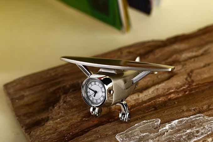 Aeroplane Miniature Table Clock & Paper Weight – Stylish Analog Desk Clock with Roman Numerals, Vintage Home Office Decor & Corporate Gift