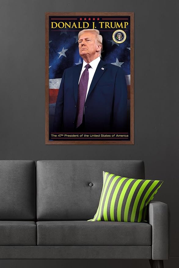 President Donald Trump - 47th President Wall Poster, 34L" x 22.4W", Mahogany Framed Version