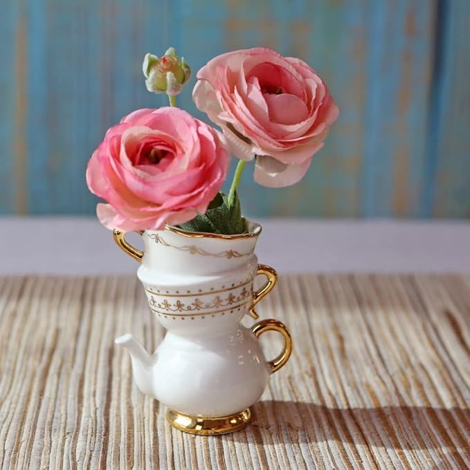 Kate Aspen Vintage Tea Party Antique Look Mini Ceramic Bud Vases (3.7 Inch Tall - Set of 2), Party Favor, Take Home Gift, Wedding Decoration, Table Decor, Bridal Shower Decorations (23263NA)
